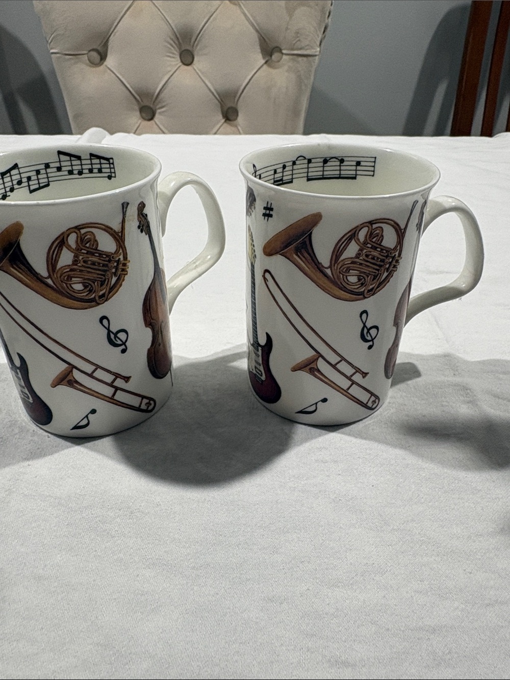 White Musical Instrument Ceramic Coffee Mug - Set of 2